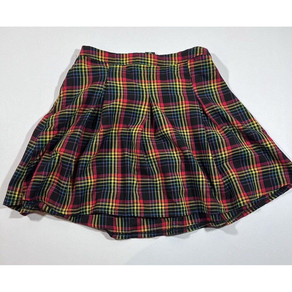 Hot Topic Rainbow Plaid Double Buckle Pleated Skirt Goth Punk Medium - Picture 7 of 7
